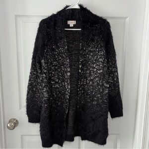 Kamana Black Open Front Cardigan Sweater Long Women’s S Small Fuzzy Cozy Soft